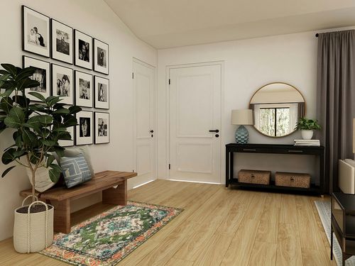 Forest Green   Hallway Area Rug in Transitional Minimalistic Entryway