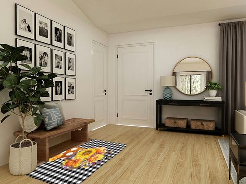 Large Area Rug, Thanksgiving Non-Slip Indoor Accent Area Carpet, Fall Sunflower Pumpkin Harvest Black White Plaid Fluffy Shaggy Runner Rug for Living Room, Bedroom, Kids Room, 2'7"x 5" in Transitional Minimalistic Entryway