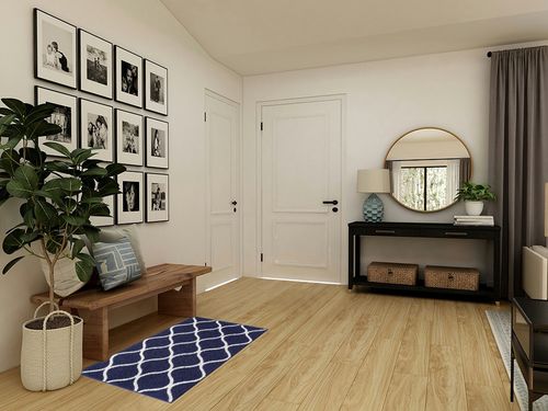 Navy Blue/White Contemporary Fade Resistant, Stain-Resistant Kitchen, Bathroom, Bedroom, Hallway Throw Rug in Transitional Minimalistic Entryway