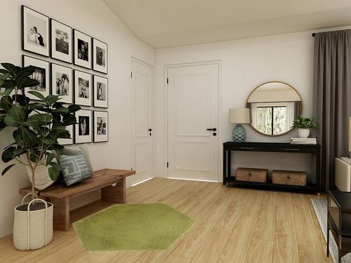 4.6 ft, Green fluffy rug in Transitional Minimalistic Entryway