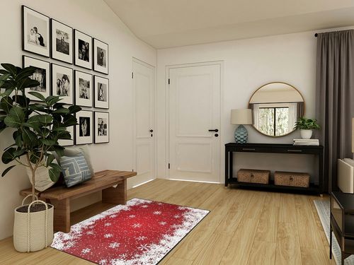 ALAZA White Snowflake Red Christmas Non Slip Area Rug 4' x 5' for Living Dinning Room Bedroom Kitchen Hallway Office Modern Home Decorative in Transitional Minimalistic Entryway