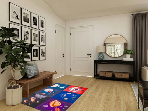 Prosumer's Choice Kids Space Themed Black Wool Rug - Non-Slip, Soft, and Durable | Perfect for Bedrooms, Playrooms, Nurseries | Solar System and Rocket Ship Design - 62.9'' x 47.2'' in Transitional Minimalistic Entryway