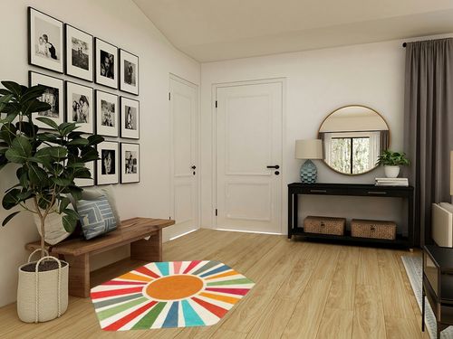 STARUIA Retro Sun Boho Rug for Bedroom,4'x 4'7"Hexagon Washable Colorful Kids Rug for Nursery Room,Ultra Soft Non-Slip Carpet Indoor Mat for Christmas Classroom Living Room Entryway in Transitional Minimalistic Entryway