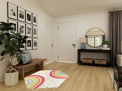 STARUIA Rainbow Rug for Baby Girls Bedroom,55"x47" Washable Area Rug for Princess Tent Castle,Hexagon Non-Slip Nursery Rug Ultra Soft Play Carpet for Kids Room Playpen Dorm in Transitional Minimalistic Entryway