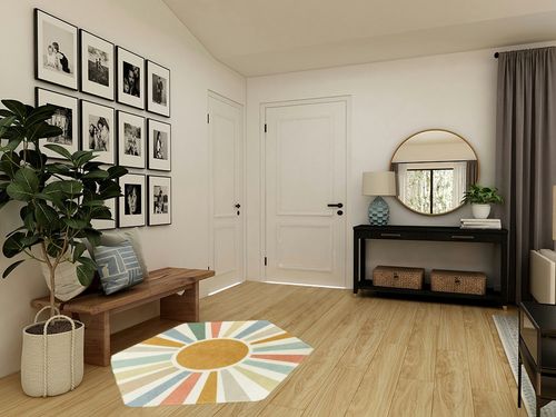 STARUIA Hexagon Sun Boho Rug for Entryway,4'x 4'7"Washable Colorful Nursery Rug for Kids Room,Ultra Soft Non-Slip Carpet Indoor Play Mat for Classroom Living Room in Transitional Minimalistic Entryway