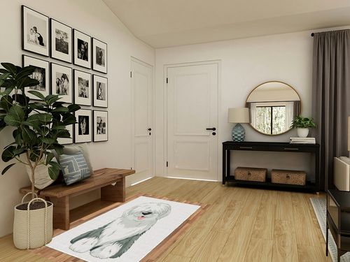 Ambesonne English Sheepdog Area Rug, Illustration of Domestic and Fluffy Sitting Animal on Plain Background, Flat Woven Accent Rug for Living Room Bedroom Dining Room, 4' X 5' 7", Off White Grey in Transitional Minimalistic Entryway