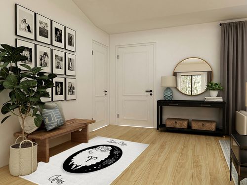 Ambesonne Zodiac Aries Area Rug, Big Black Dot with Fluffy Ram and Tribal Motifs Funny Design, Flat Woven Accent Rug for Living Room Bedroom Dining Room, 4' X 5' 7", Black and White in Transitional Minimalistic Entryway