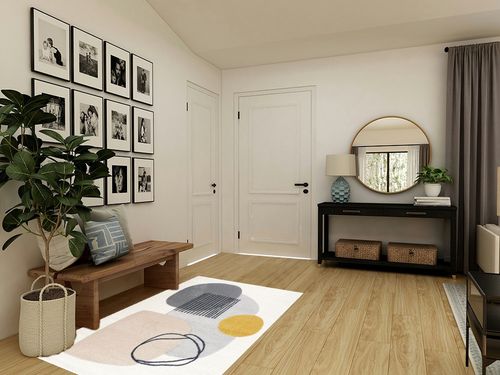 Abani Rugs Cream and Gray 4 ft. X 6 ft. Mid-Century Rug with Circles and Lines. Neutral Tones of Cream, Gray and a pop of Yellow. Minimalistic Design Turkish Stain Resistant Area Rug. in Transitional Minimalistic Entryway