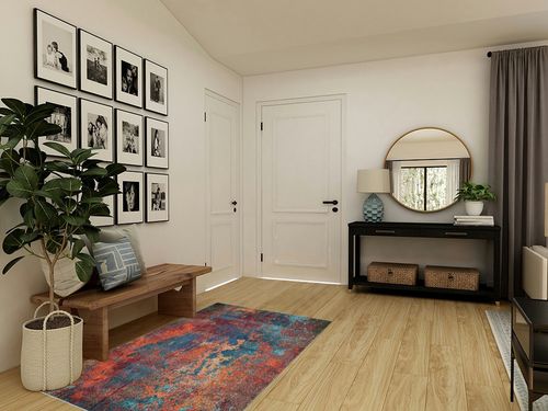 Nourison Celestial Red/Blue Atlantic 3'11" x 5'11" Area Rug, Contemporary, Abstract, Easy -Cleaning, Non Shedding, Bed Room, Living Room, Dining Room, Kitchen, (4' x 6') in Transitional Minimalistic Entryway