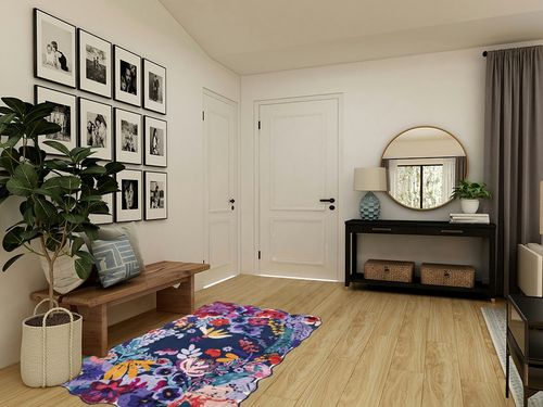 Estmy Boho Vintage Floral Area Rug 4x6 Washable Thin, Aesthetic Cute Bedroom Rugs Colorful Blue Nursery Rug Modern Abstract Tropical Jungle Accent Rug Floor Carpet for Entryway Kitchen Living Room in Transitional Minimalistic Entryway