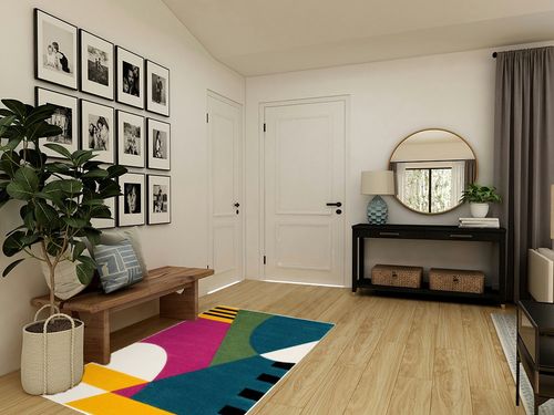 SAFAVIEH Hollywood Collection Accent Rug - 4' x 6', Peacock Blue & Fuchsia, Mid-Century Modern Design, Non-Shedding & Easy Care, Ideal for High Traffic Areas in Foyer, Living Room, Bedroom (HLW706C) in Transitional Minimalistic Entryway