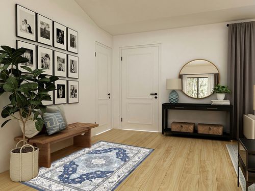 HOMFINE Area Rug 4x6 - Soft Low-Pile Washable Rug with Non-Slip Backing, Blue Plant Floral Pattern Vintage Rug for Living Room Bedroom Dining Home Office in Transitional Minimalistic Entryway