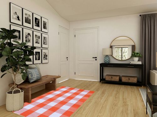 Fall Outdoor Orange and White Plaid Rug - 4' x 6' Cotton Hand-Woven Checked Rug Layered Doormats for Front Door Porch Farmhouse Entryway Patio in Transitional Minimalistic Entryway