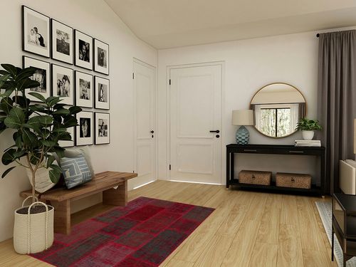 BESPOKY 3'11" x 5'11" (120x180 Cm) Iskece Red Vintage Wool Handmade Area Rug in Transitional Minimalistic Entryway