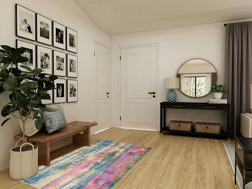 HomeRoots 4' X 6' Pink and Blue Abstract Power Loom Area Rug in Transitional Minimalistic Entryway