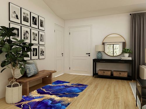 Modern Abstract Marble Swirl Royal Blue Gold Washable Area Rug for Livingroom Bedroom Aesthetic Carpet Under Dining Table Indoor Hallway Kitchen Office Rug 4x6 in Transitional Minimalistic Entryway
