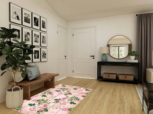 Modern Floral Realistic Indoor Outdoor Area Rug 4x6 Pink Green Flowers Rug for Balcony Deck Patio Backyard Non Slip Waterproof Stain Shedding Resistant Carpet Throw Mat in Transitional Minimalistic Entryway