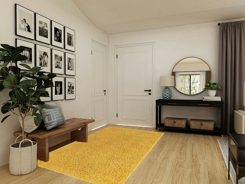 Yellow, 5x8 Feet fluffy rug in Transitional Minimalistic Entryway
