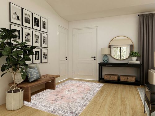Vintage Floral Machine Washable Area Rug in Transitional Minimalistic Entryway