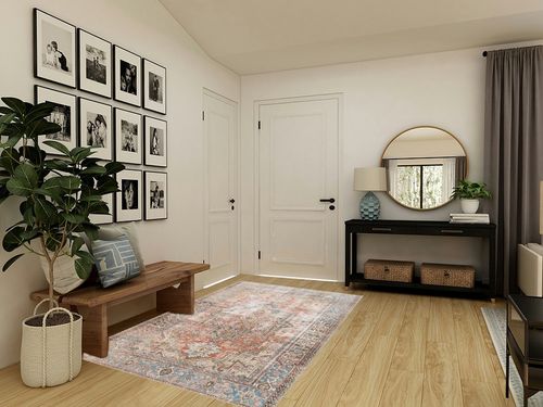 ‎Terracotta / Sky ‎Traditional ‎Stain-resistant ‎Living Room, Bedroom, Dining Room ‎Area Rug in Transitional Minimalistic Entryway