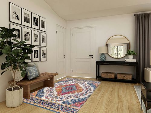 ‎Blue/Multi ‎Bohemian FLAIR Boho Vintage Traditional Non Slip Rug in Transitional Minimalistic Entryway