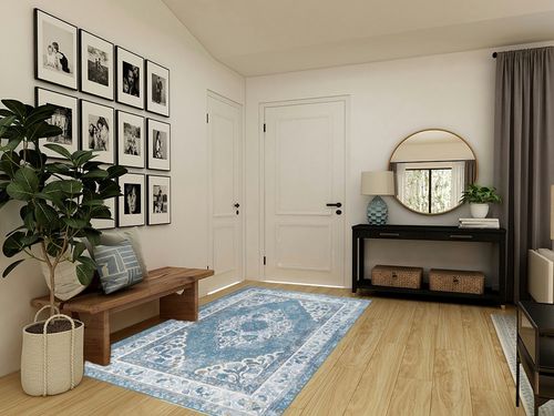 Living Room Rug 5x8 Area Rug for Bedroom Boho Rug Blue Persian Rug Soft Memory Foam Bedroom Rug Oriental Flower Rug Distressed Bohemian Carpets Floral Medallion Rugs in Transitional Minimalistic Entryway