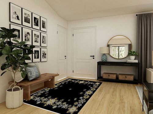 Christmas Area Rug 5 x 8, Washable Bedroom Rug Non-Slip Kitchen Rugs Non Shedding Floor Cover Mat Runner Rug for Living Room Dining Room Outdoor Carpet Winter Snowflakes Black Gold in Transitional Minimalistic Entryway