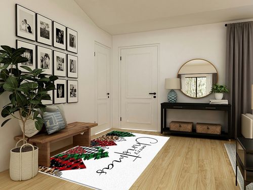 Merry Christmas Area Rug 5 x 8, Washable Bedroom Rug Non-Slip Kitchen Rugs Non Shedding Floor Cover Mat Runner Rug for Living Room Dining Room Outdoor Carpet Christmas Tree Buffalo Plaid Texture in Transitional Minimalistic Entryway