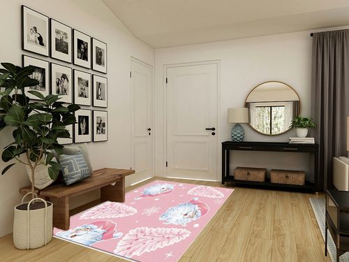 Pink Christmas Area Rug 5 x 8, Washable Bedroom Rug Non-Slip Kitchen Rugs Non Shedding Floor Cover Mat Runner Rug for Living Room Dining Room Outdoor Carpet Snowflake Xmas Tree Santa Claus in Transitional Minimalistic Entryway