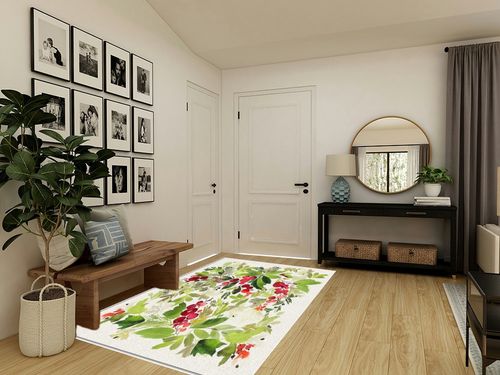 Christmas Area Rug 5 x 8, Washable Bedroom Rug Non-Slip Kitchen Rugs Non Shedding Floor Cover Mat Runner Rug for Living Room Dining Room Outdoor Carpet Pine Needles Seasonal Winter Leaves Plant in Transitional Minimalistic Entryway