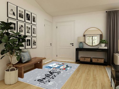 5' x 8' Area Rug, Christmas Non-Skid Rubber Backing Large Rectangle Rugs - Living Room Bedroom Home Office Xmas Snowman Bird Berry White Snowflake Grey Indoor Floor Mat Carpets in Transitional Minimalistic Entryway