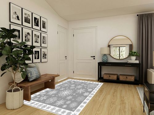 Christmas Snowflake Area Rug Rectangle Carpets Abstract Geometry,Non Slip Floor Mats Carpet Washable Indoor Doormats Accent Mat Grey White Home Decor Non-Shedding Area Rugs 60x96In in Transitional Minimalistic Entryway