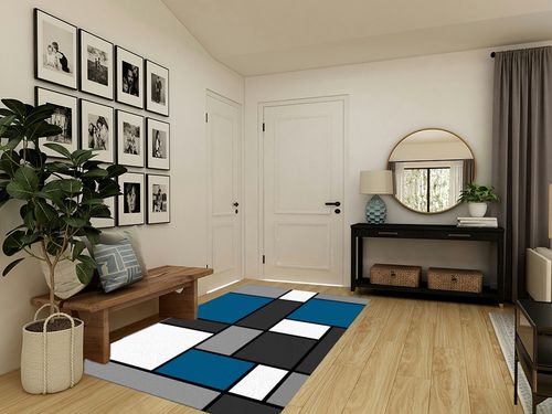 Blue Grey and White Geometry Area Rugs, Entryways Mat Fluffy Soft Machine Washable Breathable Durable for Room Living Room Indoor Outdoor Hallway, 5ft x 7ft in Transitional Minimalistic Entryway