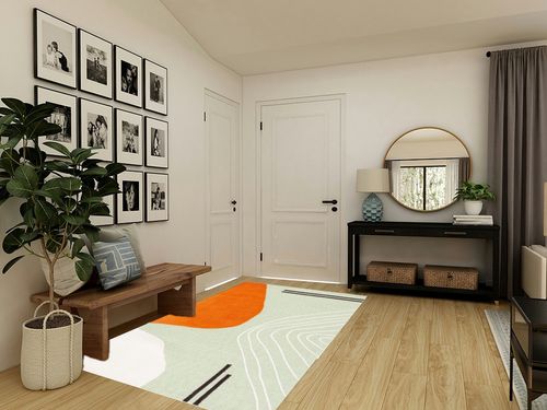 Safavieh Rodeo Drive Collection Area Rug - 5' x 8', Green & Rust, Handmade Mid-Century Modern Abstract Wool, Ideal for High Traffic Areas in Living Room, Bedroom (RD860Y) in Transitional Minimalistic Entryway