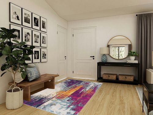 RUG BRANCH Savannah Abstract Mid-Century Modern Purple Orange Indoor Area Rug for Living Room, Bedroom, Dining Room, and Kitchen - 5' x 7' (5'3" X 7'7") in Transitional Minimalistic Entryway