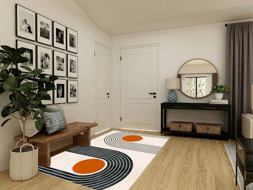 Mid-Century Modern Minimalist Circles and Lines Pattern Soft Wool Area Rug 6x9 Washable Boho Carpet for Living Room Bedroom No-Slip Thick Dining Room Rug Indoor Floorcover Mat in Transitional Minimalistic Entryway