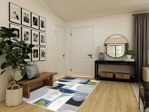 SAFAVIEH Hollywood Collection Area Rug - 5'3" x 7'6", Grey & Blue, Mid-Century Modern Design, Non-Shedding & Easy Care, Ideal for High Traffic Areas in Living Room, Bedroom (HLW798F) in Transitional Minimalistic Entryway