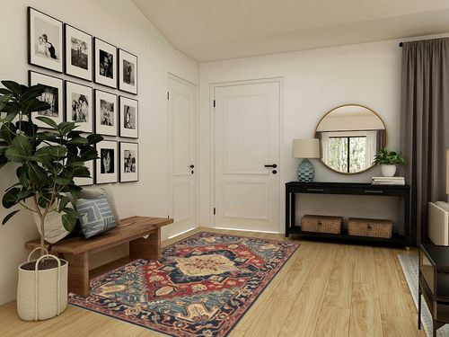 SAFAVIEH Heritage Collection Area Rug - 5' x 8', Red & Navy, Handmade Traditional Oriental Wool, Ideal for High Traffic Areas in Living Room, Bedroom (HG920Q) in Transitional Minimalistic Entryway