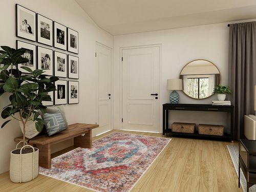 Comeet Area Rug 5x8, Living Room Bedroom Rug, Washable Vintage Area Rug Anti Slip Floor Carpet for Dining Room Home Orange/Blue in Transitional Minimalistic Entryway