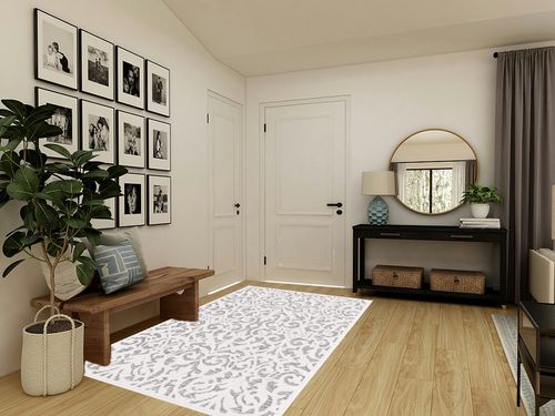 My Texas House by Orian Indoor/Outdoor Lady Bird Area Rug, 5'2" x 7'6", Natural/Grey in Transitional Minimalistic Entryway