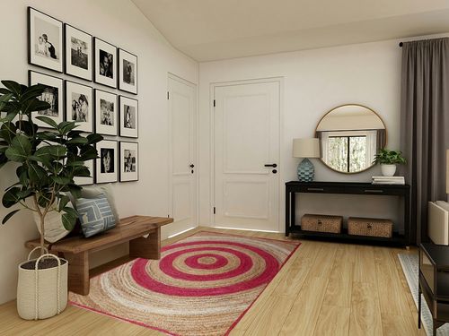 CASAVANI Collection Rectangular Area Rug - 5x8 Feet Pink Braided Jute Rug Geometric Kilim Rug Indoor Outdoor Use Carpet Flatweave Rugs for Bedroom Dining Room Living Room in Transitional Minimalistic Entryway