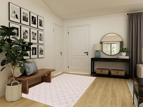 Martha Stewart Collection by SAFAVIEH 5'1" x 7'6" Light Pink/Multi MSR4491V Indoor/Outdoor Waterproof Washable Mudroom Backyard Patio Area Rug in Transitional Minimalistic Entryway