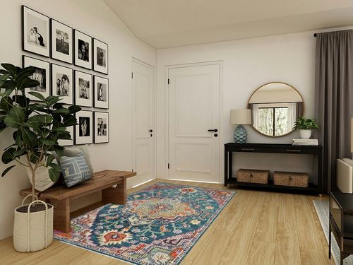 SAFAVIEH Crystal Collection Area Rug - 5' x 8', Teal & Rose, Medallion Distressed Design, Non-Shedding & Easy Care, Ideal for High Traffic Areas in Living Room, Bedroom (CRS501T) in Transitional Minimalistic Entryway