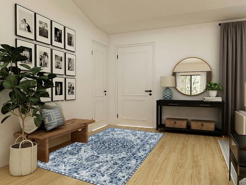 Comeet Area Rug 5x8, Living Room Bedroom Rug, Washable Vintage Area Rug Anti Slip Floor Carpet for Dining Room Home Blue/White in Transitional Minimalistic Entryway