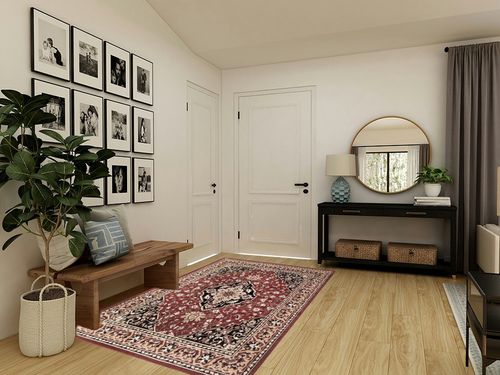 Superior Indoor Area Rug, Jute Backed, Traditional Oriental Medallion, Perfect for Hallway, Entryway, Living Room, Bedroom, Office, Kitchen, Glendale Collection, 5' x 8', Red in Transitional Minimalistic Entryway