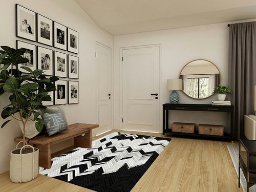 Handmade Black and White Cowhide Patchwork Rug - Black and White with Grayish Stripes Herringbone Chevron Patchwork Cowhide Rug 5 ft X 8 ft in Transitional Minimalistic Entryway