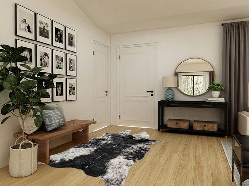 Luxe Faux Cowhide Rug for Rustic and Western Decor | Low Pile Faux Fur Rug with Salt/Pepper Black + White Cow Print | Cruelty-Free Fade Resistant Living Room Rugs | 5-1/4 x 7-1/2 ft in Transitional Minimalistic Entryway
