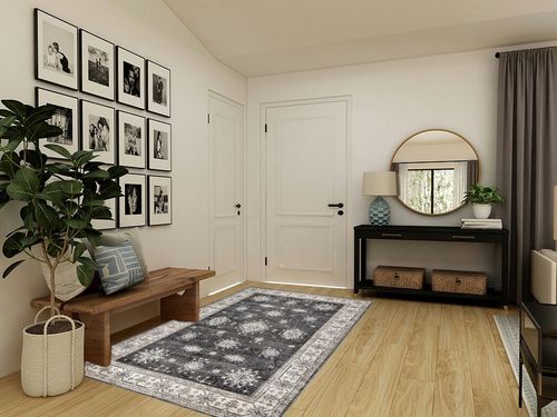 nuLOOM Mollie Machine Washable Traditional Border Area Rug, 5x8, Charcoal in Transitional Minimalistic Entryway