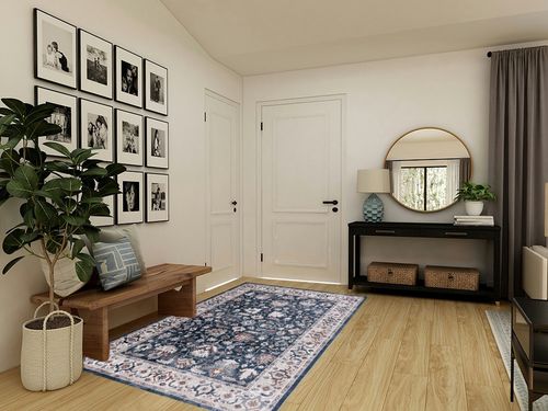 Safavieh Bayside Collection Area Rug - 5'3" x 7'6", Blue & Grey, Traditional Oriental Design, Non-Shedding & Easy Care, Machine Washable Ideal for High Traffic Areas in Living Room, Bedroom (BAY100M) in Transitional Minimalistic Entryway