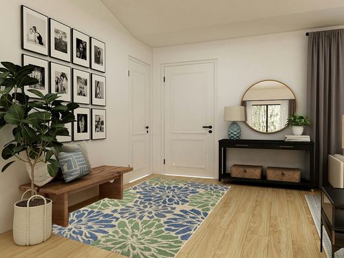 JONATHAN Y SMB110B-5 Zinnia Modern Floral Textured Weave Indoor Outdoor Area-Rug Bohemian Coastal Easy-Cleaning Bedroom Kitchen Backyard Patio Non Shedding, 5 X 8, Navy/Green in Transitional Minimalistic Entryway